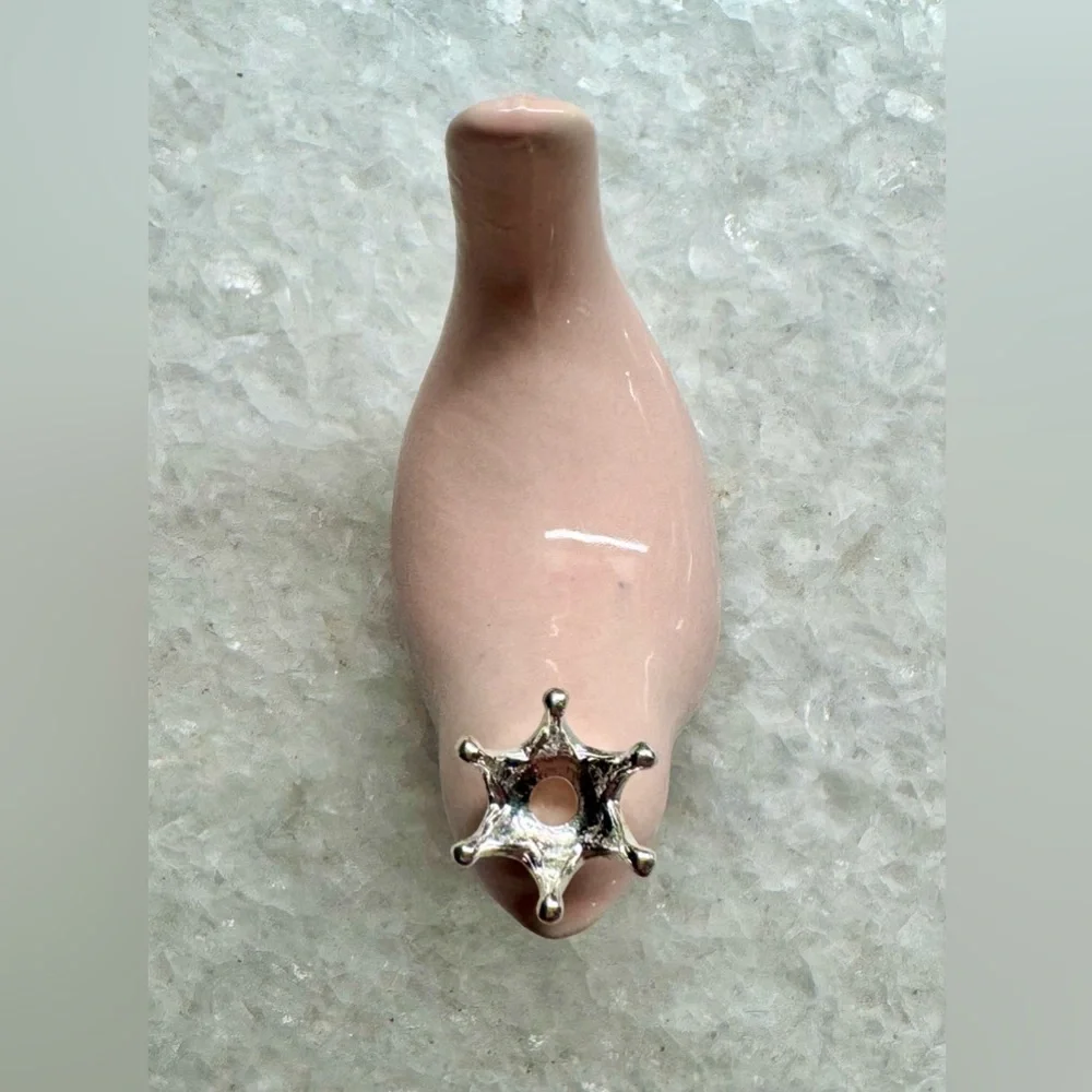 New Small Blush Pink Ceramic Bird w/ Silver Tone Crown Decor Figurine - 2.75”